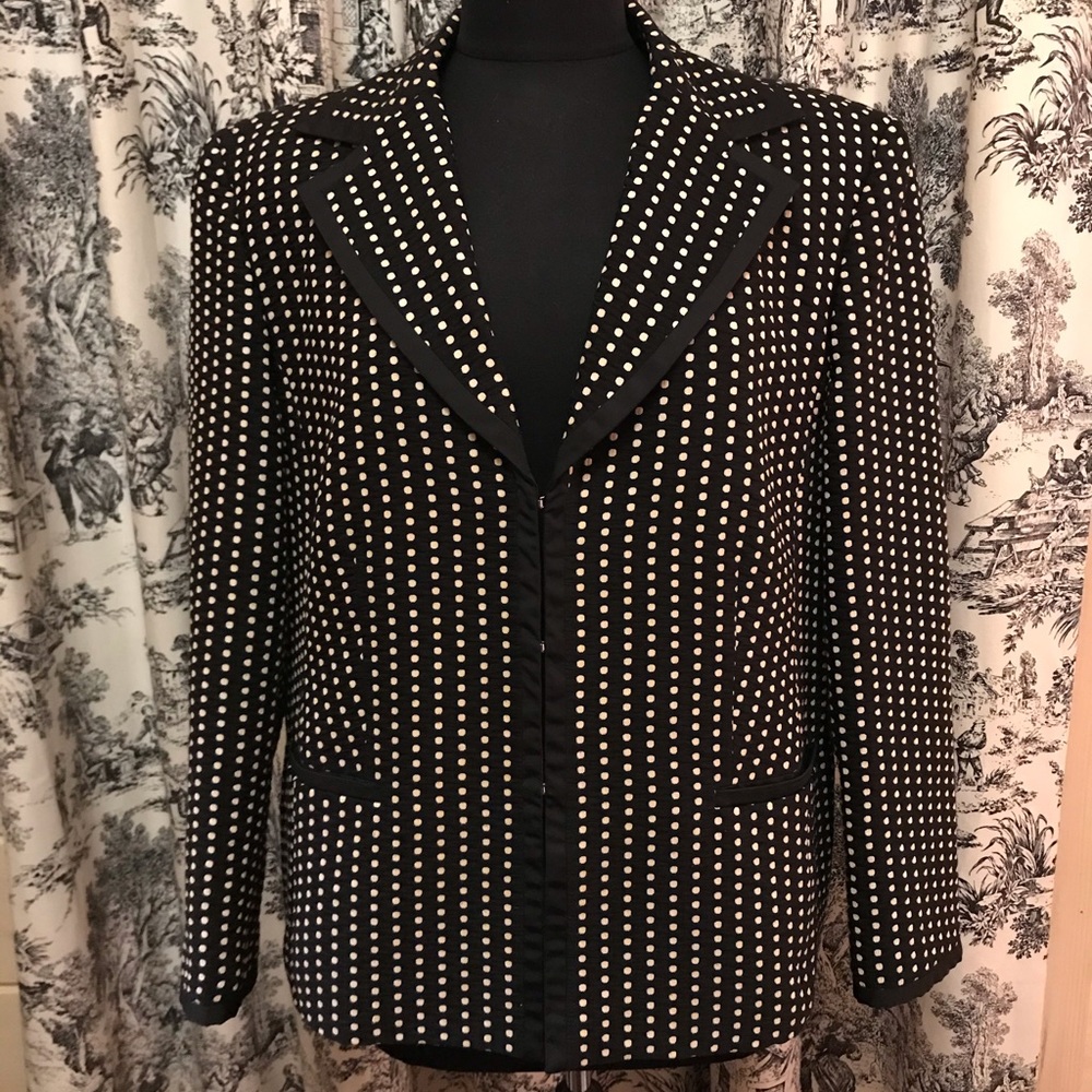 Talbots Polka dot Blazer Jacket Black & Cream EUC